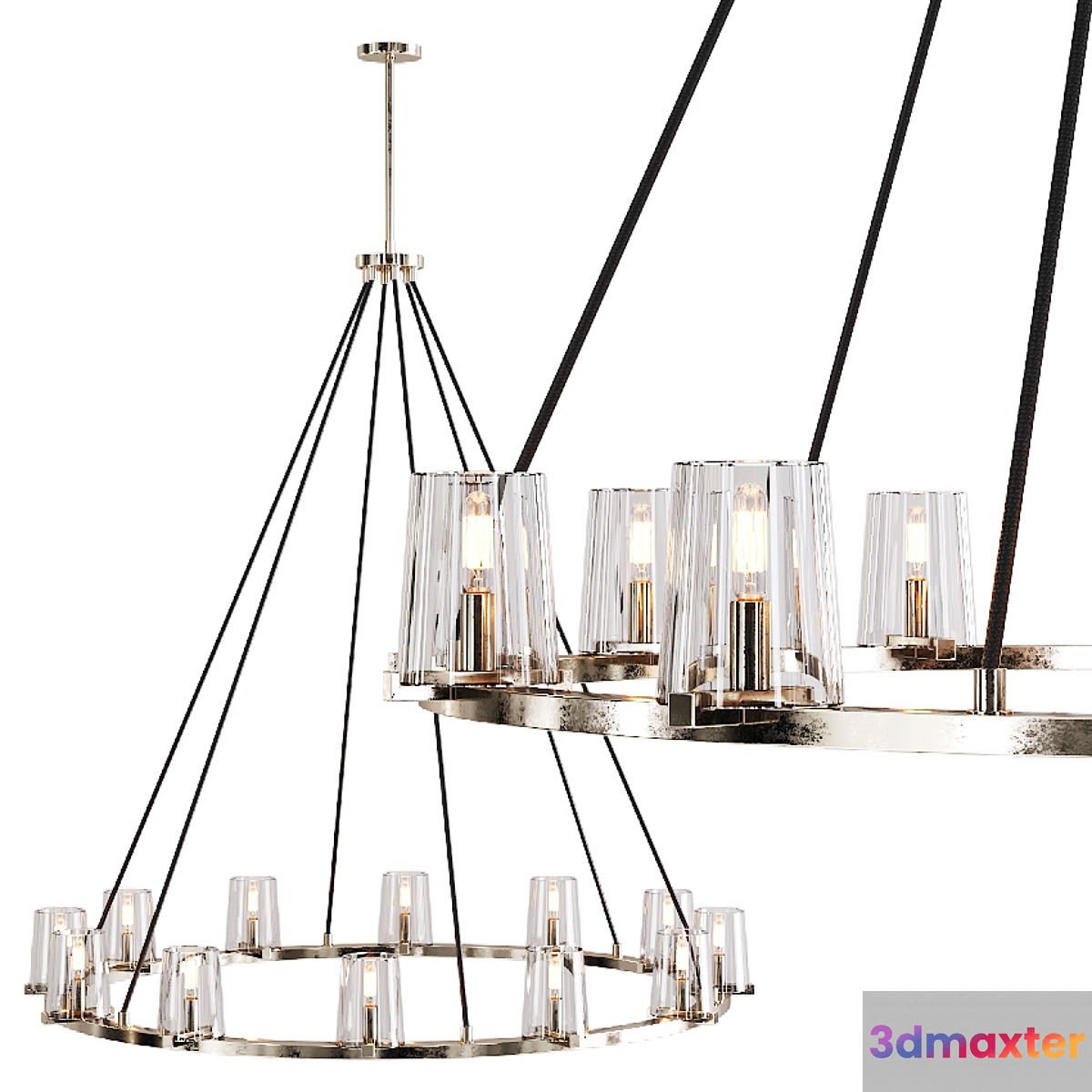 Restoration Hardware PAUILLAC ROUND CHANDELIER 48 Glass shade and Nickel 3D Max