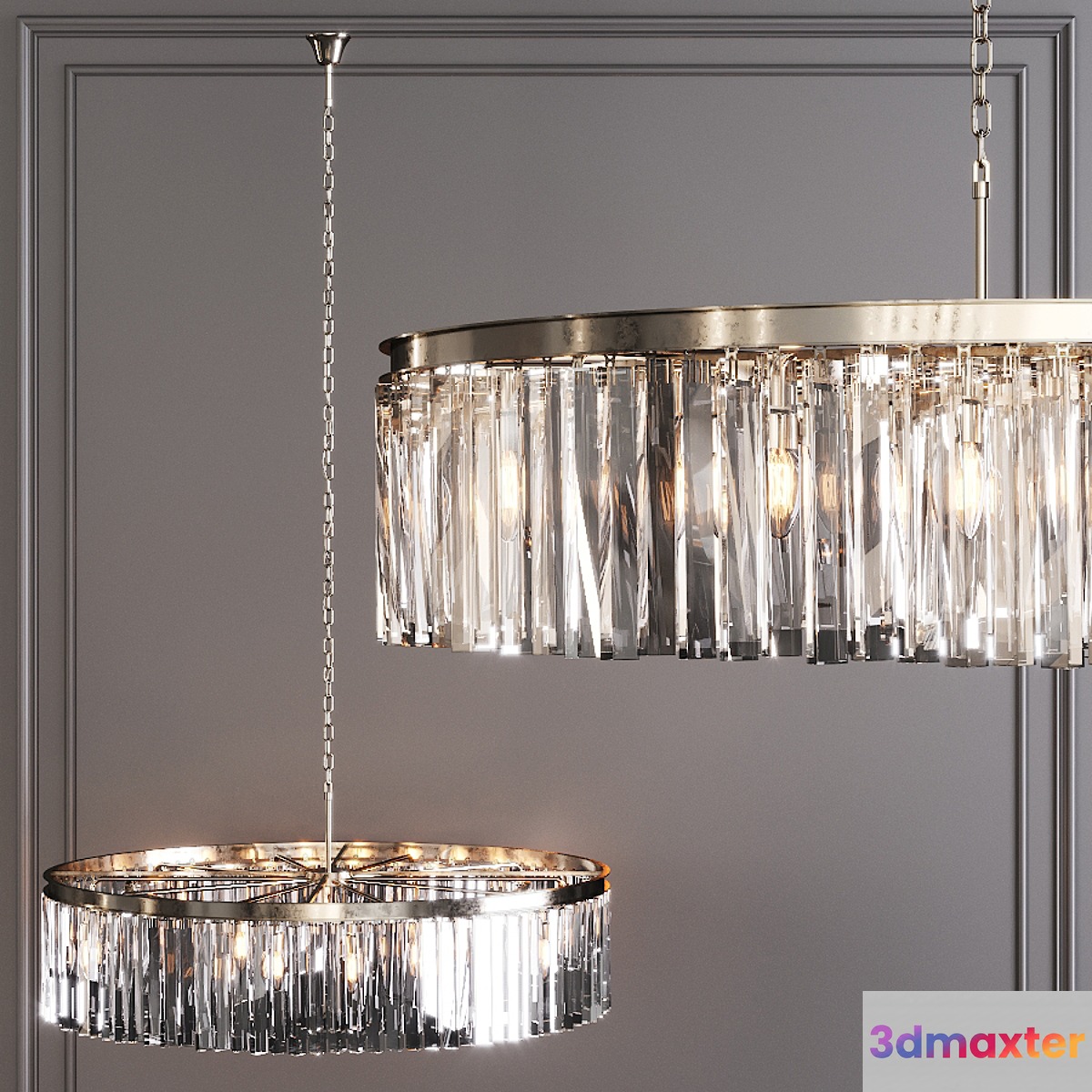 Restoration Hardware 1920S ODEON RHYS CLEAR GLASS PRISM ROUND CHANDELIER 43 Nickel - No.3