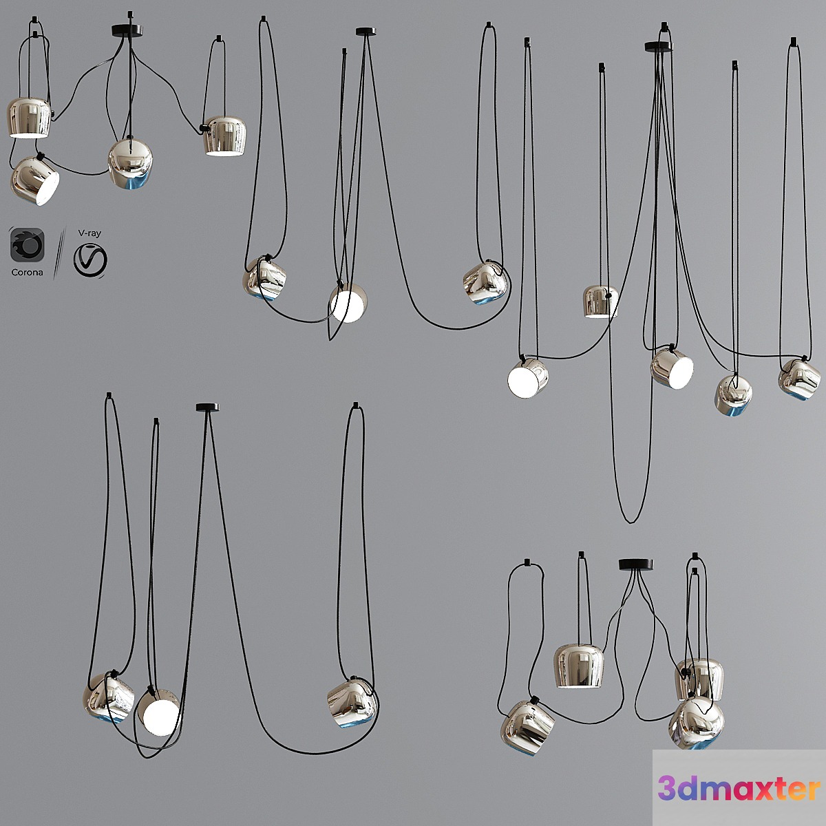 Aim Pointed Lighting Set Chrome 3D Max