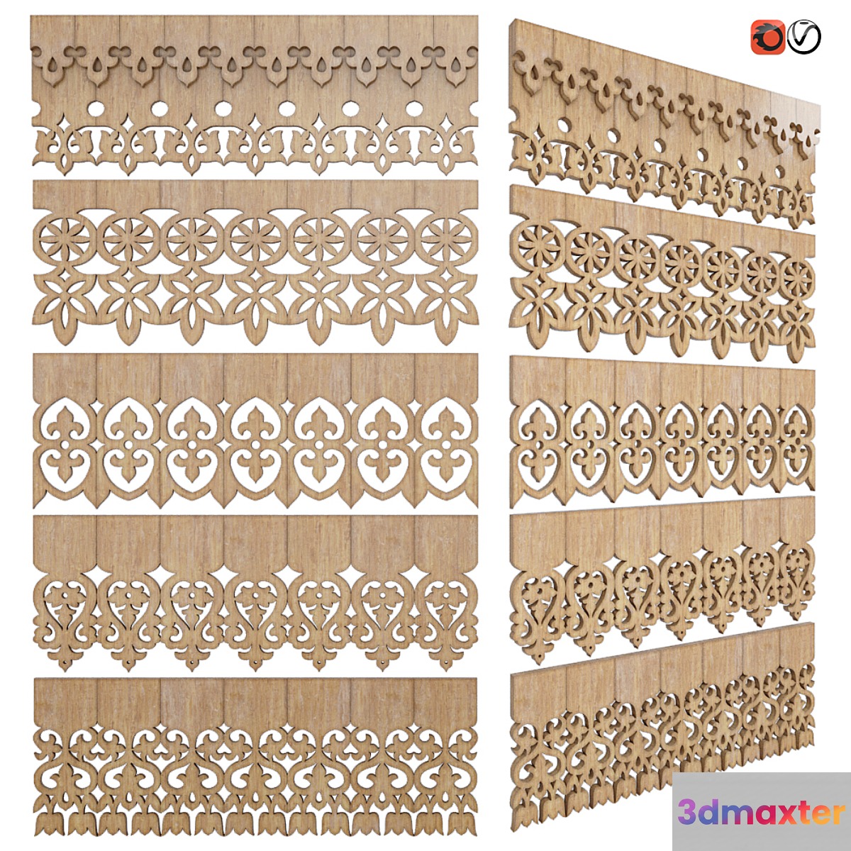 Set of carved platbands_freeze_01 3D Max