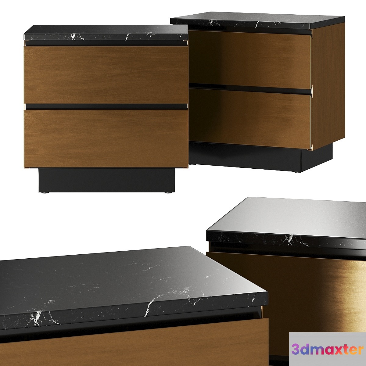 CB2 Logan Black Marble & Brass Nightstand
