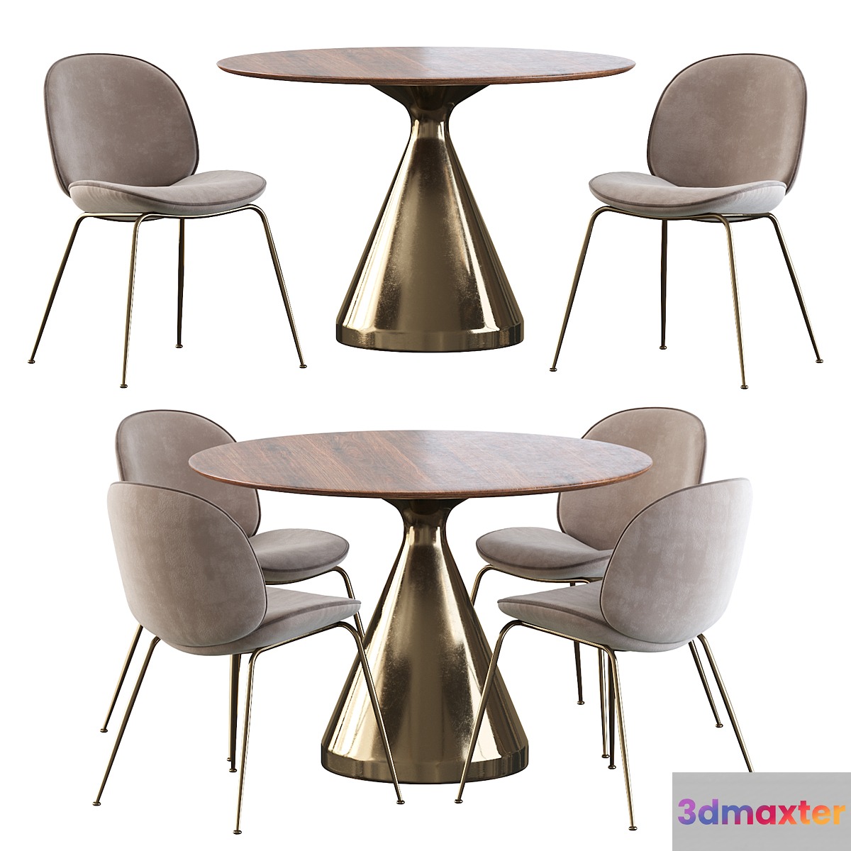 Gubi Beetle Chair and Silhouette Pedestal Round Dining Table 3D Max