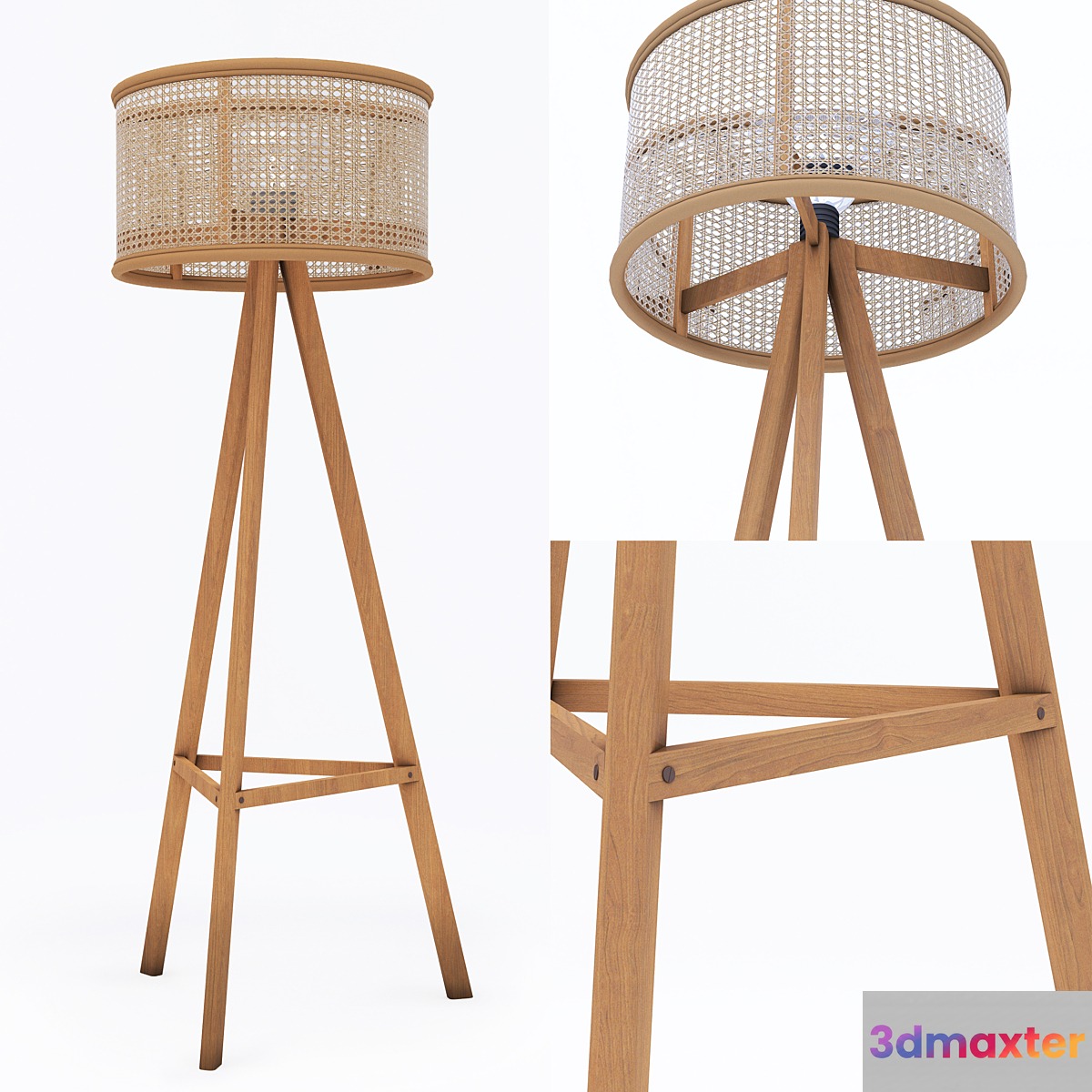 Cane rattan floor lamp