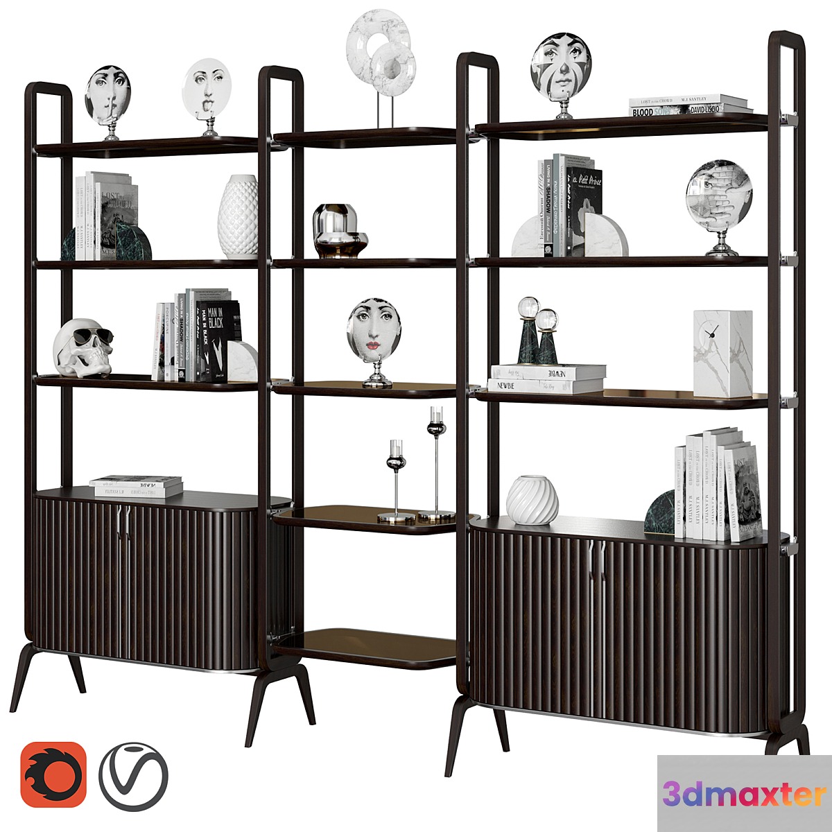 Eden-Rock Bookcase with 3 Elements Design Sacha Lakic 3D Max