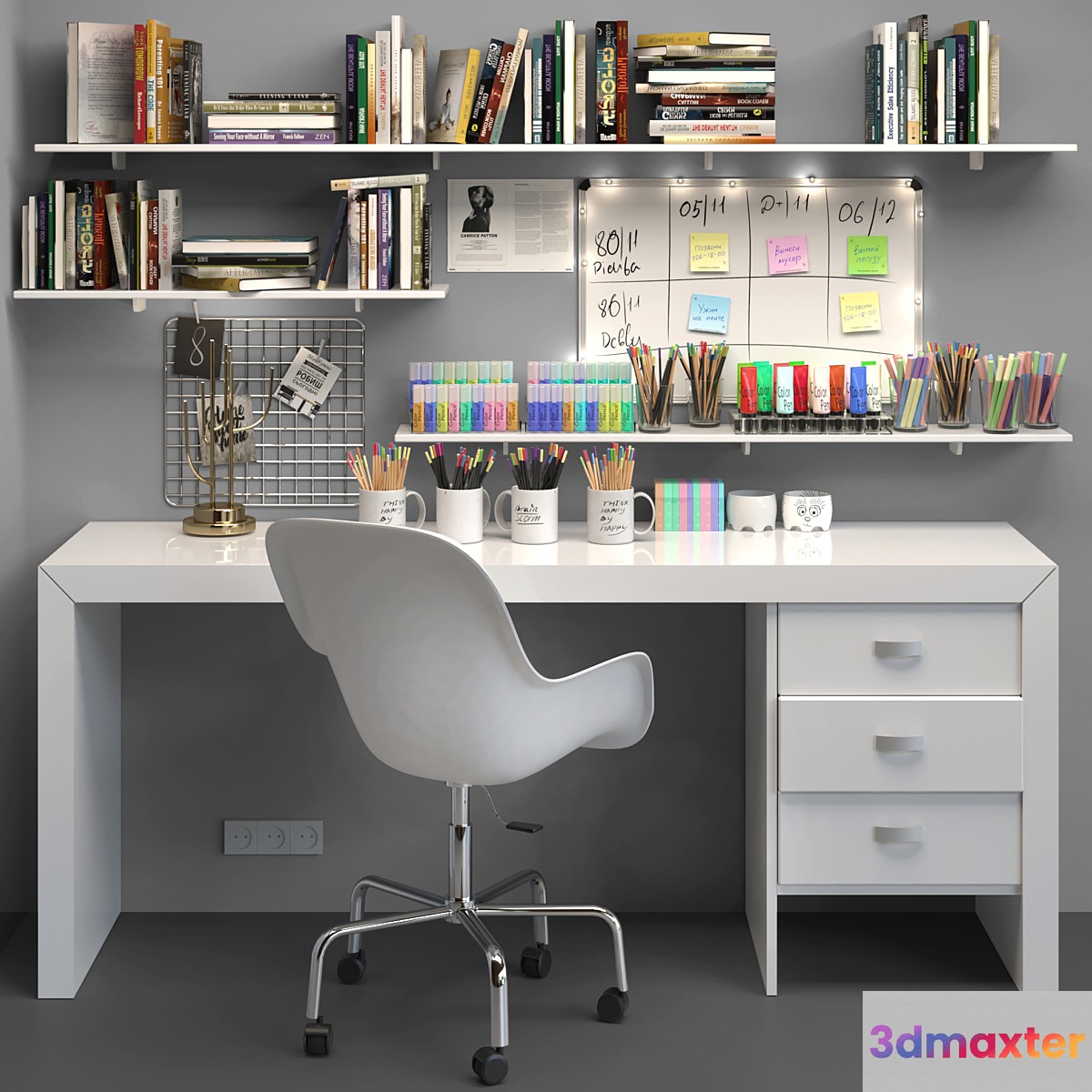 Office furniture with stationery 3 3D Max