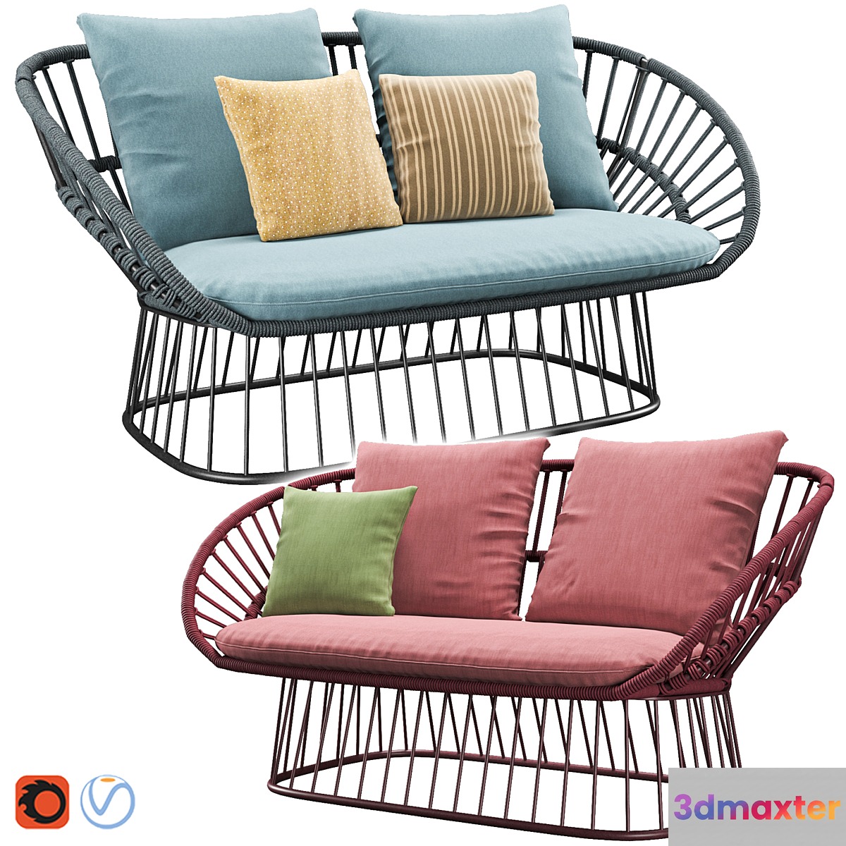 Cala 2 Seater Garden sofa By Kettal 3D Max