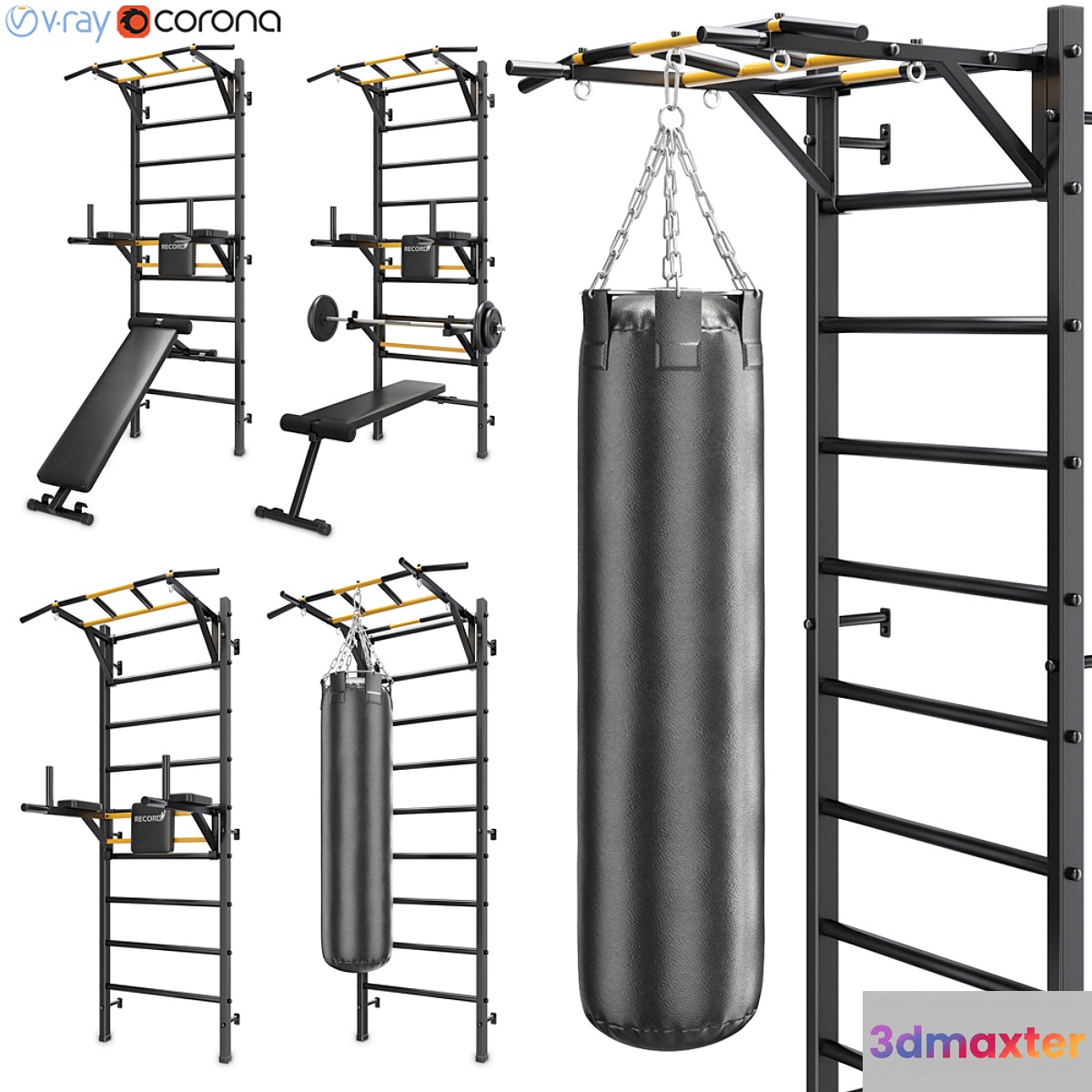 Record wall bars set 3D Max