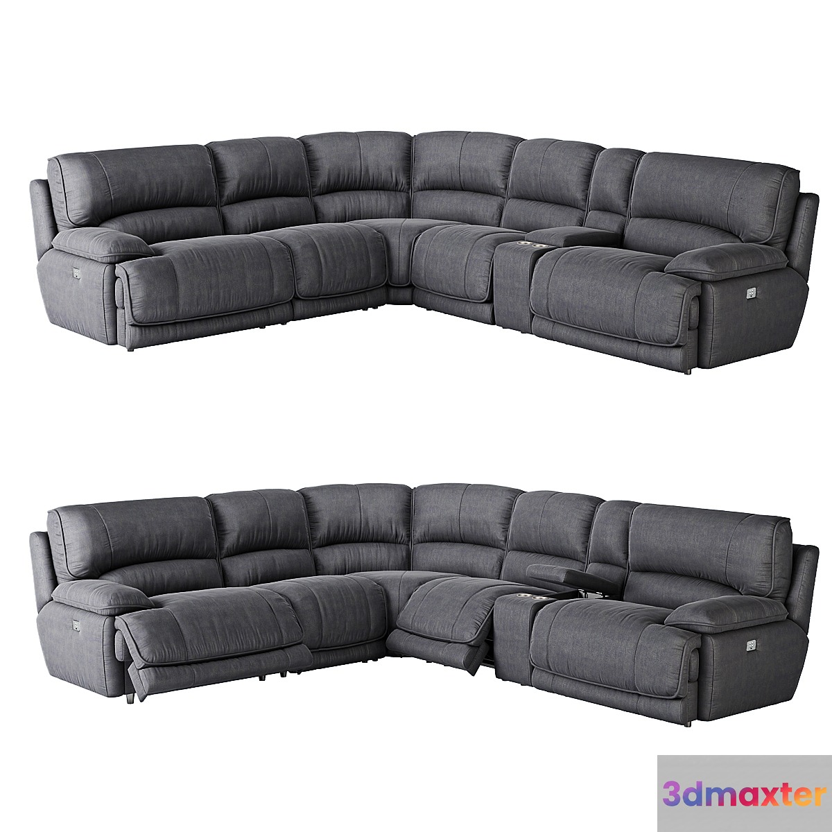 American Signature Furniture Mario 6 Piece Dual-Power Reclining Sectional 3D Max