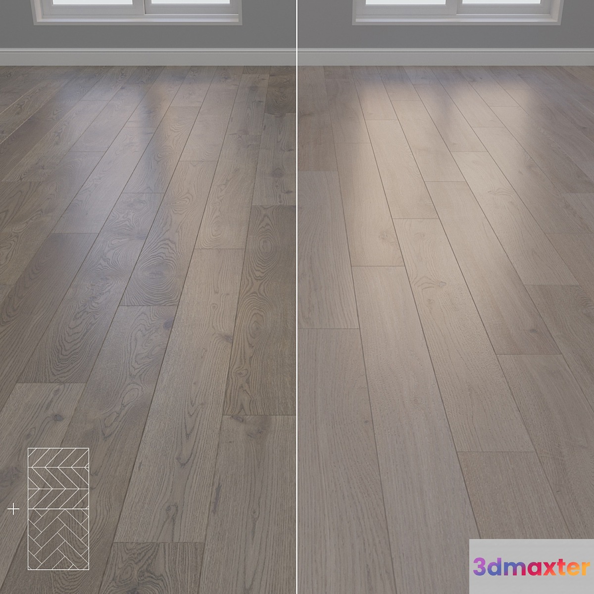 Parquet Oak 2 types layout herringbone chevron and linear setduo29 3D Max