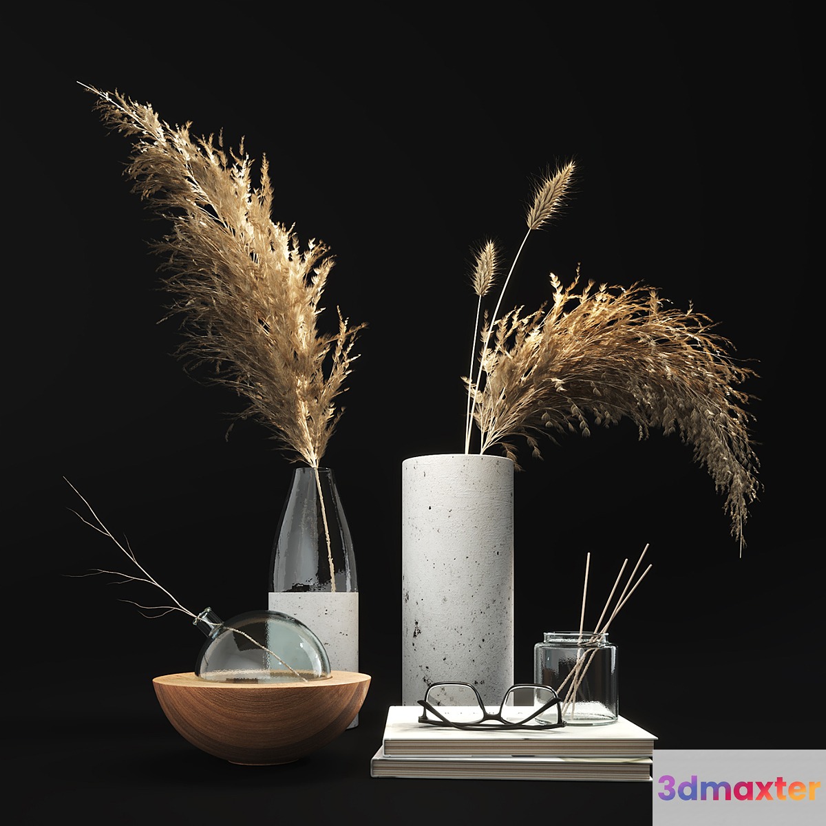 Decorative set with dry plants 01