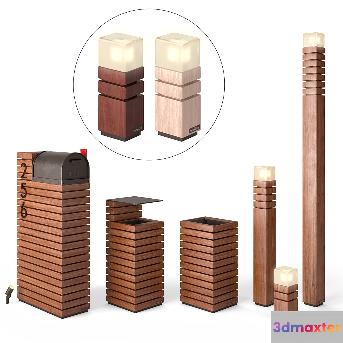 Letterbox Litter bin Lights (Set-3) 3D Max