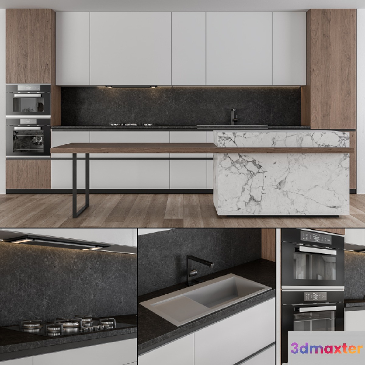 Kitchen Modern - white and Wood 25 3D Max