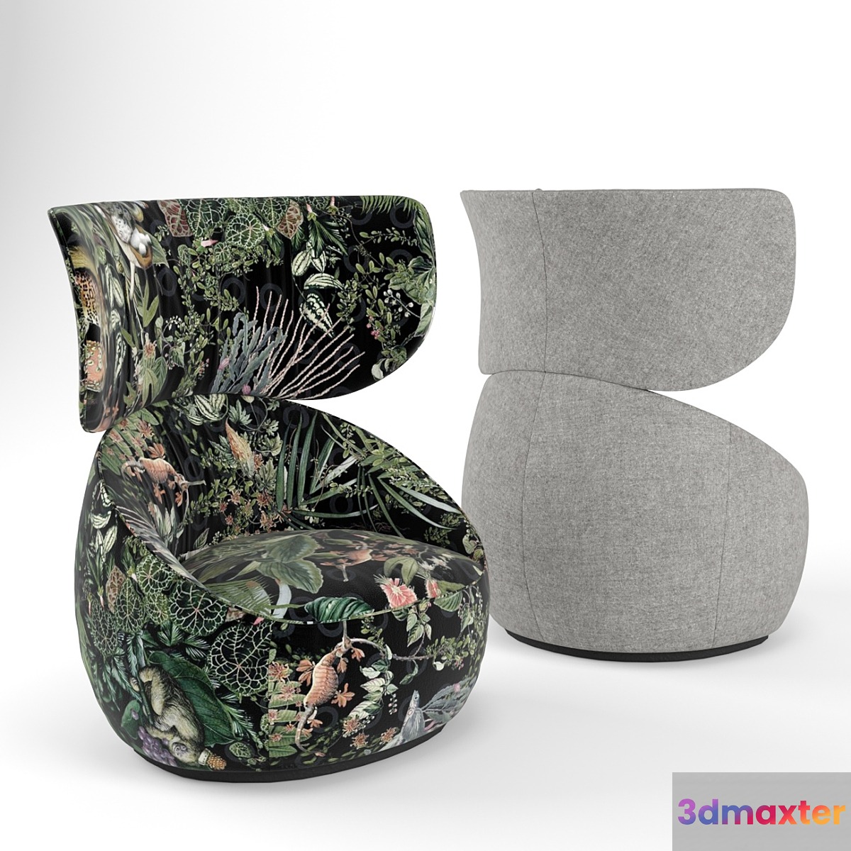 Hana Armchair Menagerie of Extinct Animals Velvet 3D Max