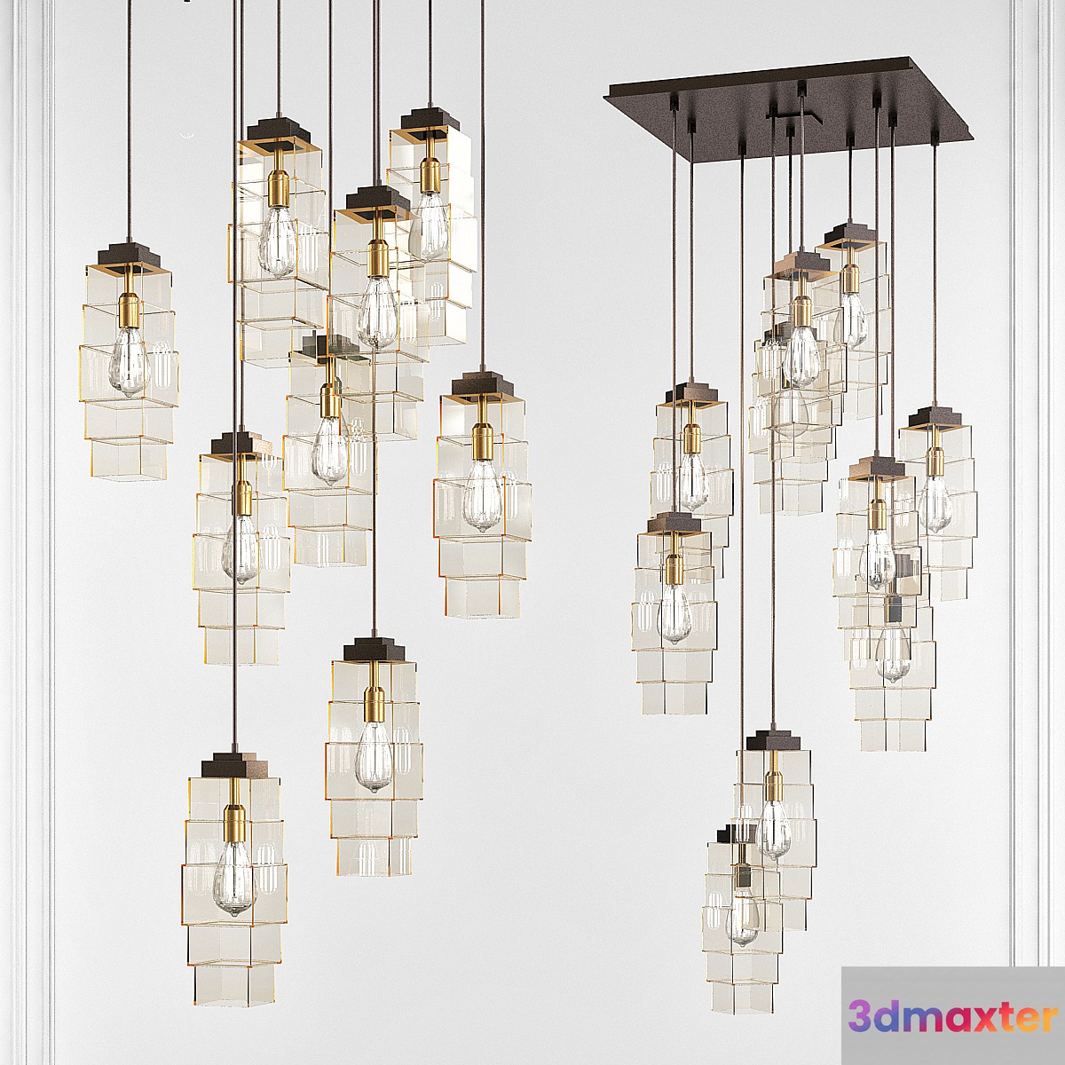 Ledgestone Square Multi-Port 12 - Light Novelty LED Chandelier 3D Max