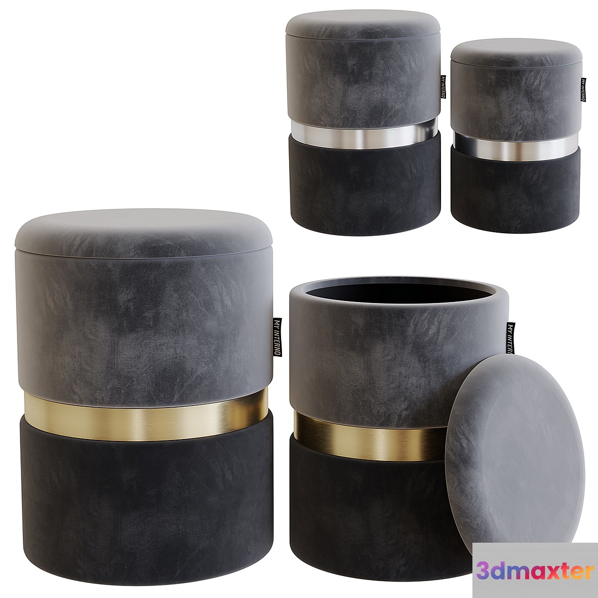 My interno. MY18A060GS (small + big) Set of 2 New-York ottomans (silver + gold) - No.3