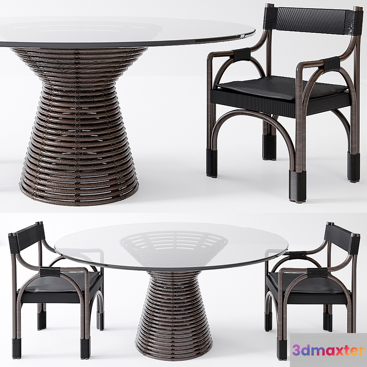 McGuire Minna Table & Bound Arm Chair 3D Max