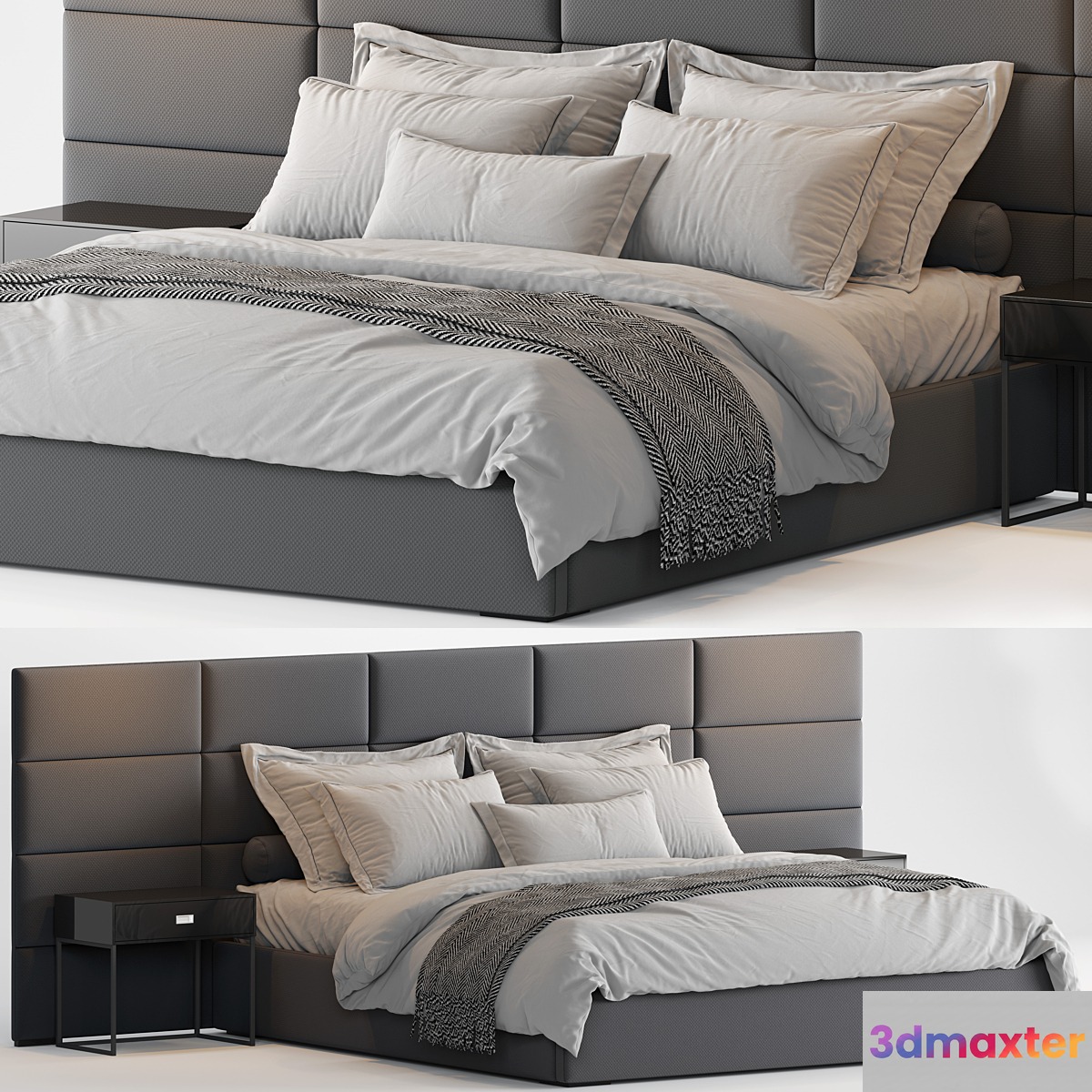 RH Modena Extended Panel Rectangular Channel Fabric Platform Bed 3D Max