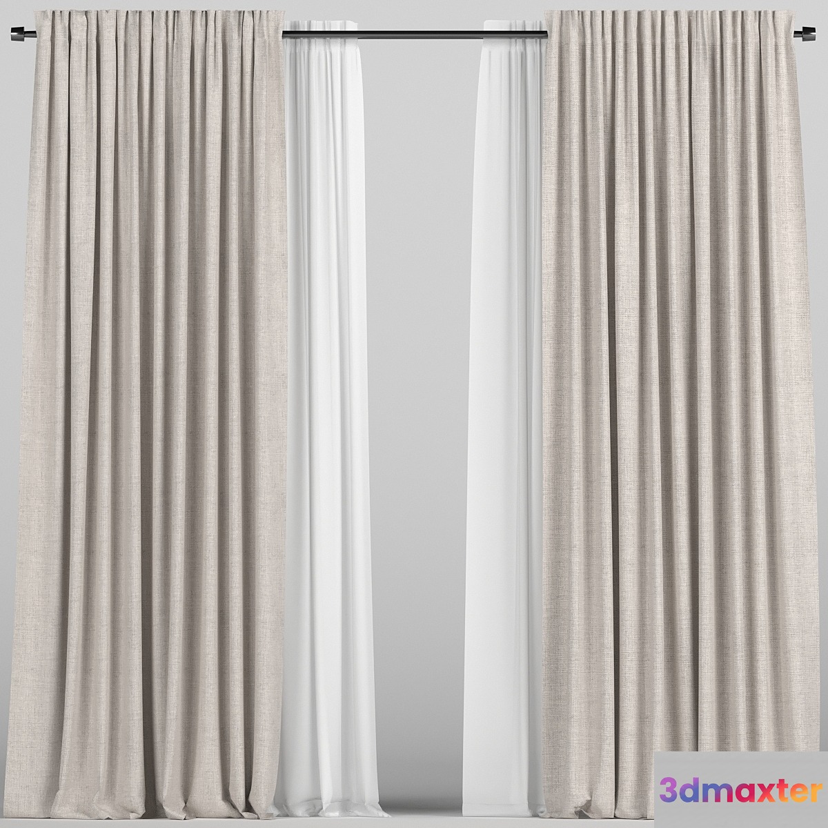 Curtains with tulle. 3D Max