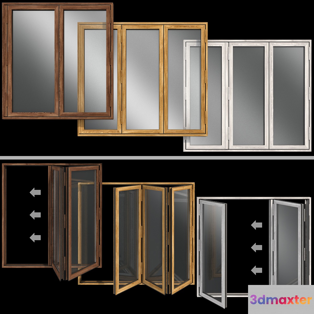Folding stained Glass Wooden Doors 3D Max