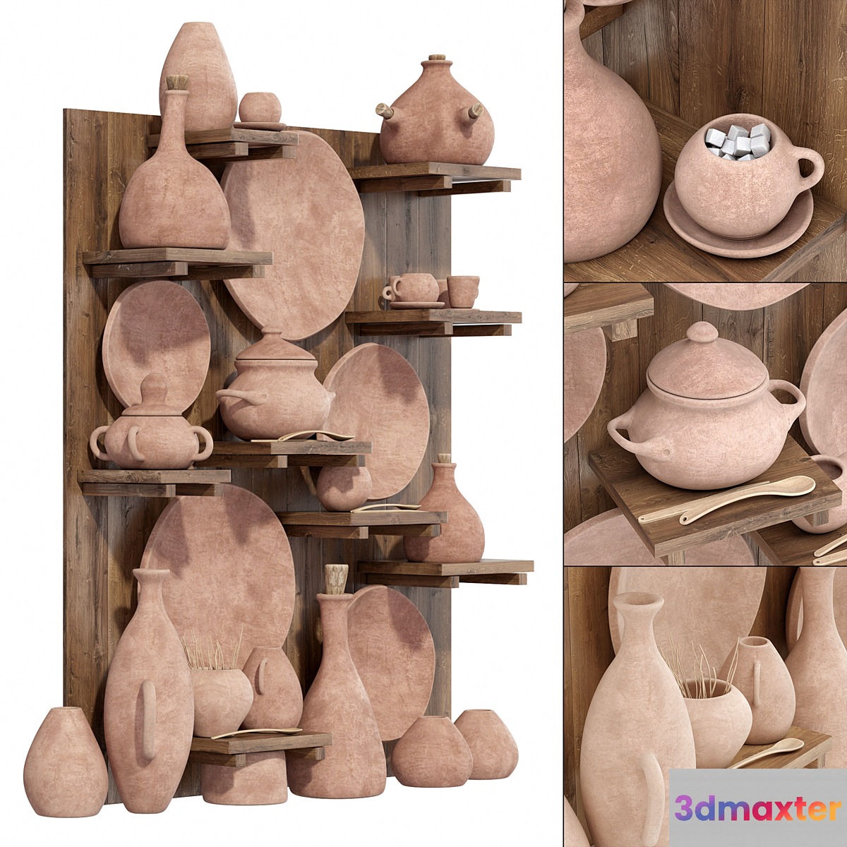 Dishes clat rack n10 _ Clay crockery rack 3D Max