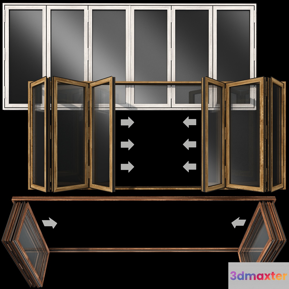 Folding stained Glass Wooden Doors 3D Max