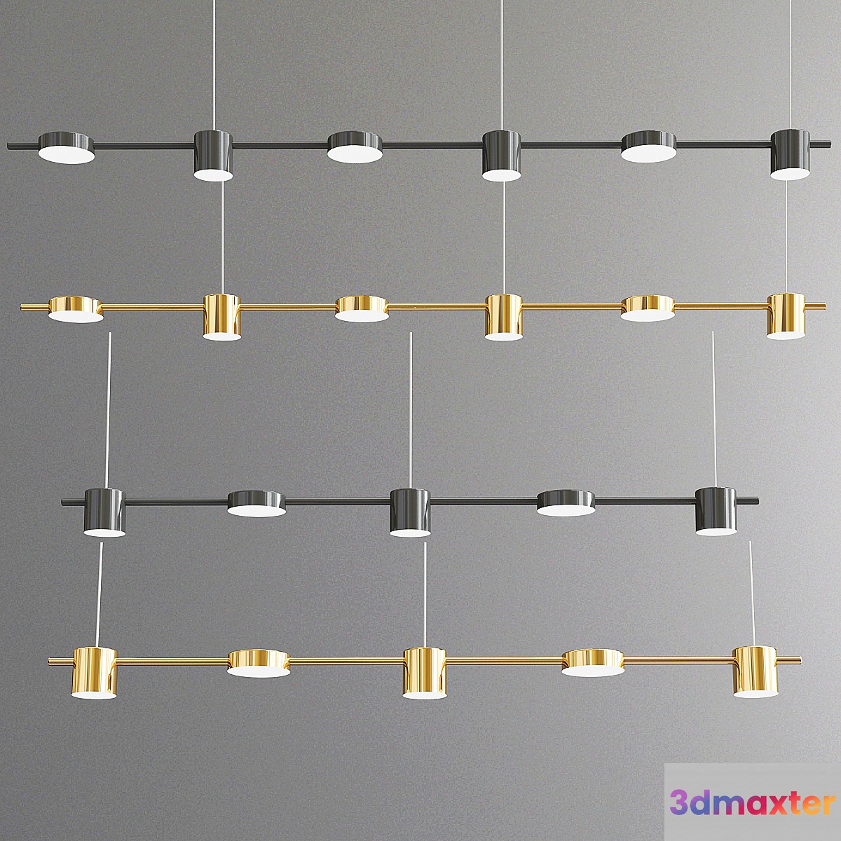 Minimalistic Modern Shiny Black Gold Chandelier 3D Max