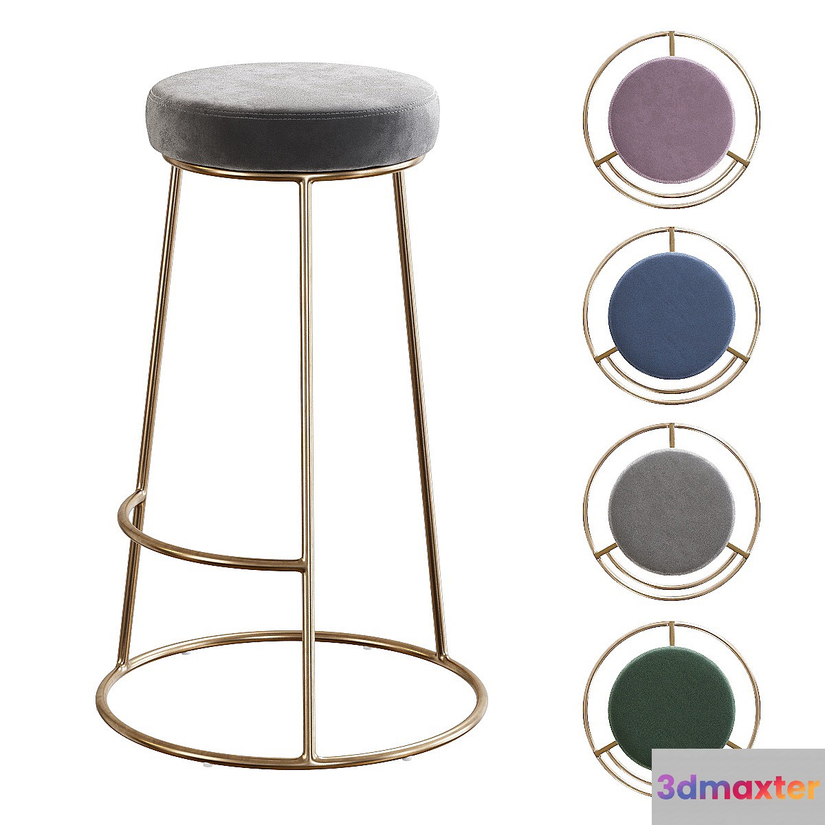 Rockett St George _ Atlantis Velvet Bar Stool 3D Max