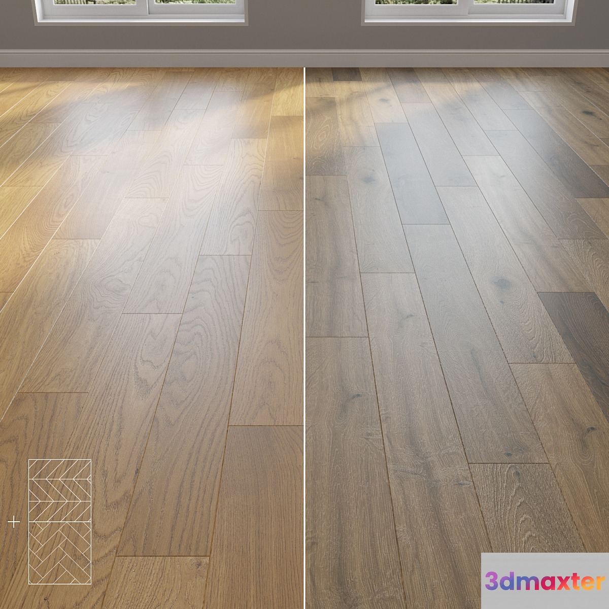 Parquet Oak 2 types layout herringbone chevron and linear setduo31 3D Max