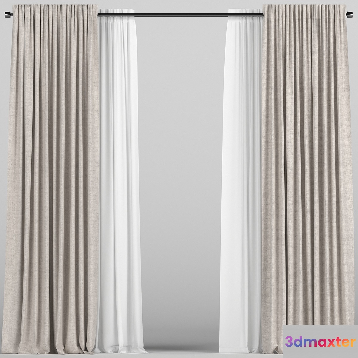 Curtains with tulle. 3D Max
