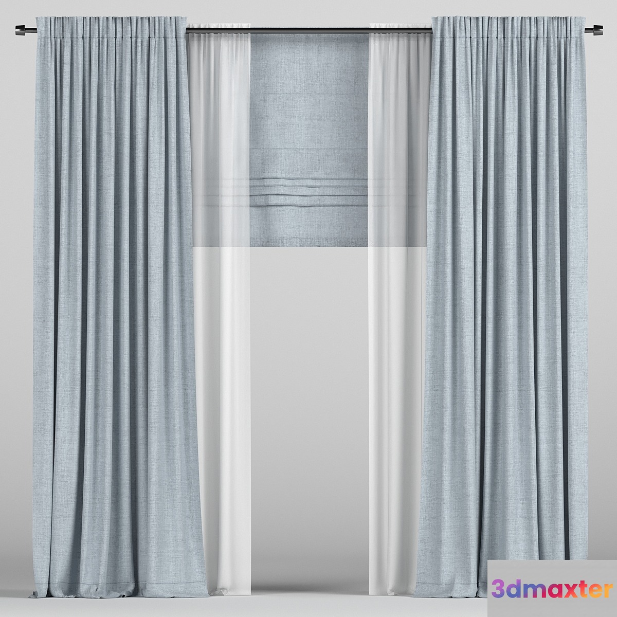 Curtains with tulle and roman. 3D Max
