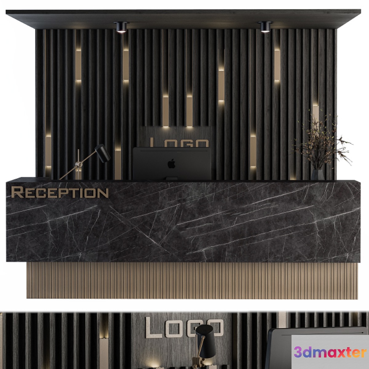 Reception Desk and Wall Decor - Set 04 3D Max