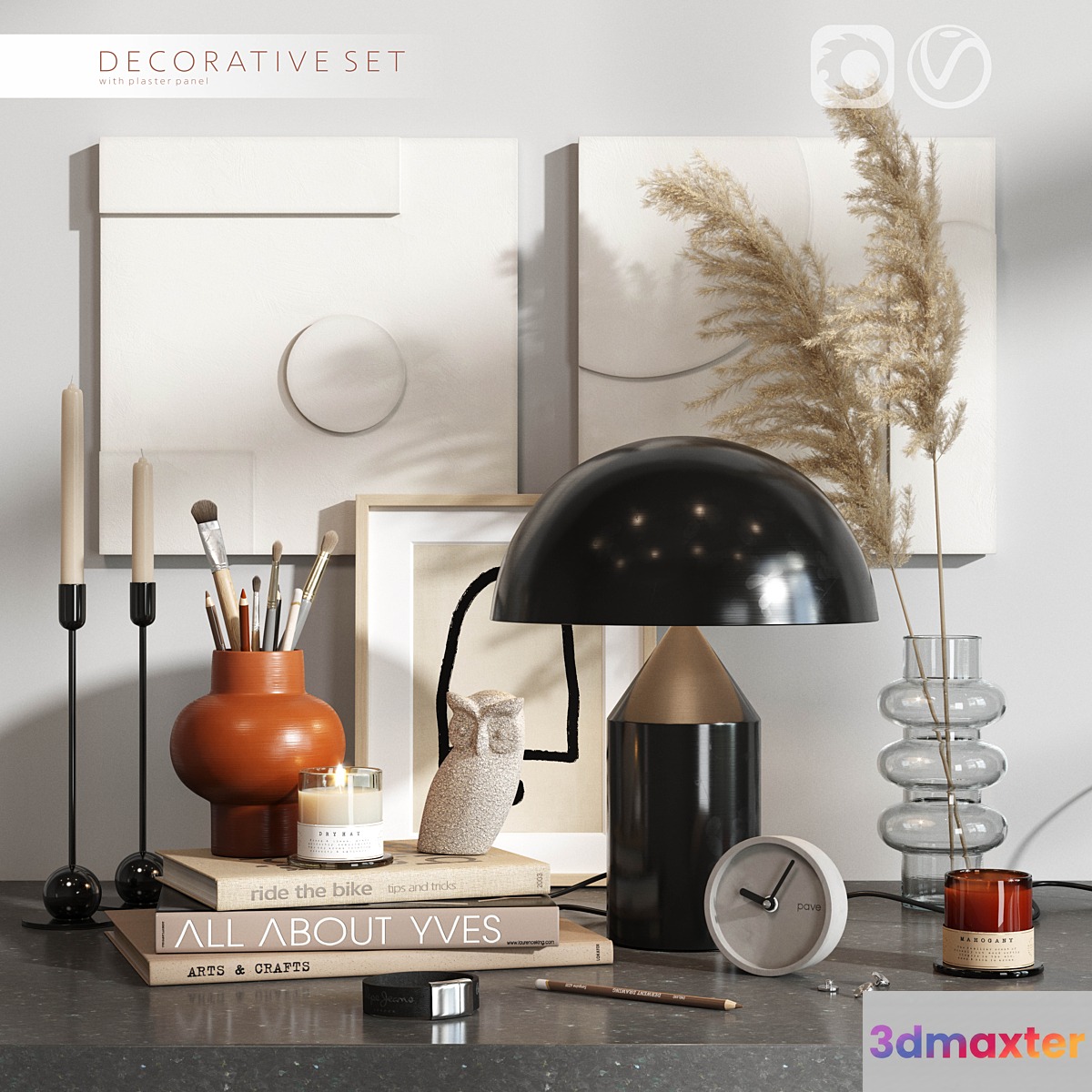 Decorative set with plaster panels
