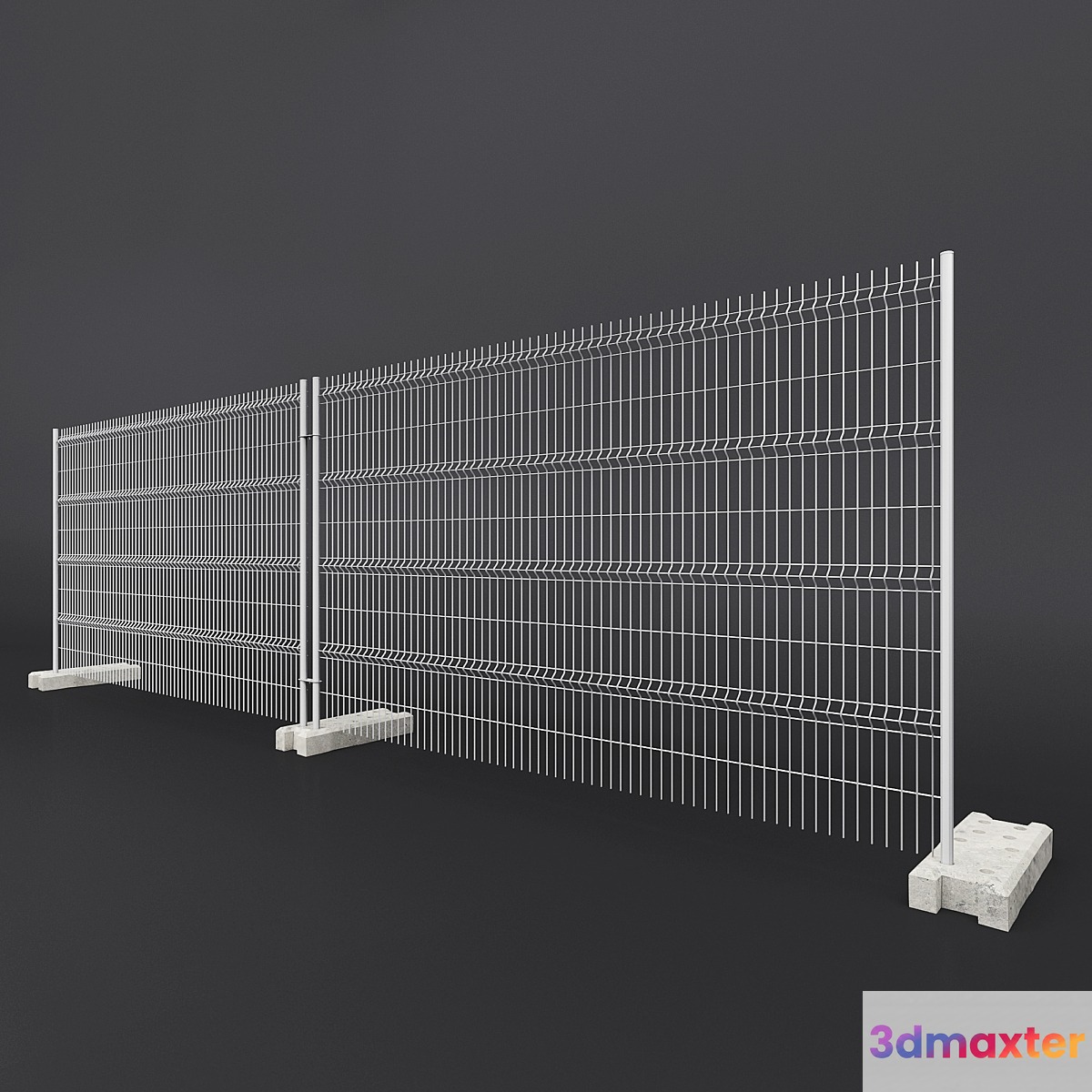 Temporary fencing with concrete base 3D Max