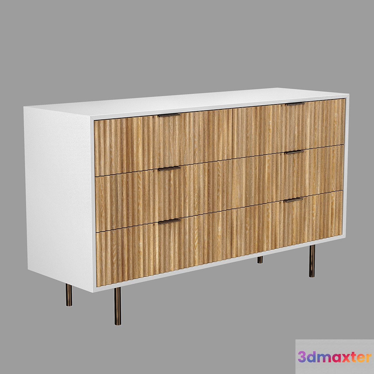 West Elm - Quinn Wood 6 Drawer Dresser WhiteAntique Bronze 3D Max