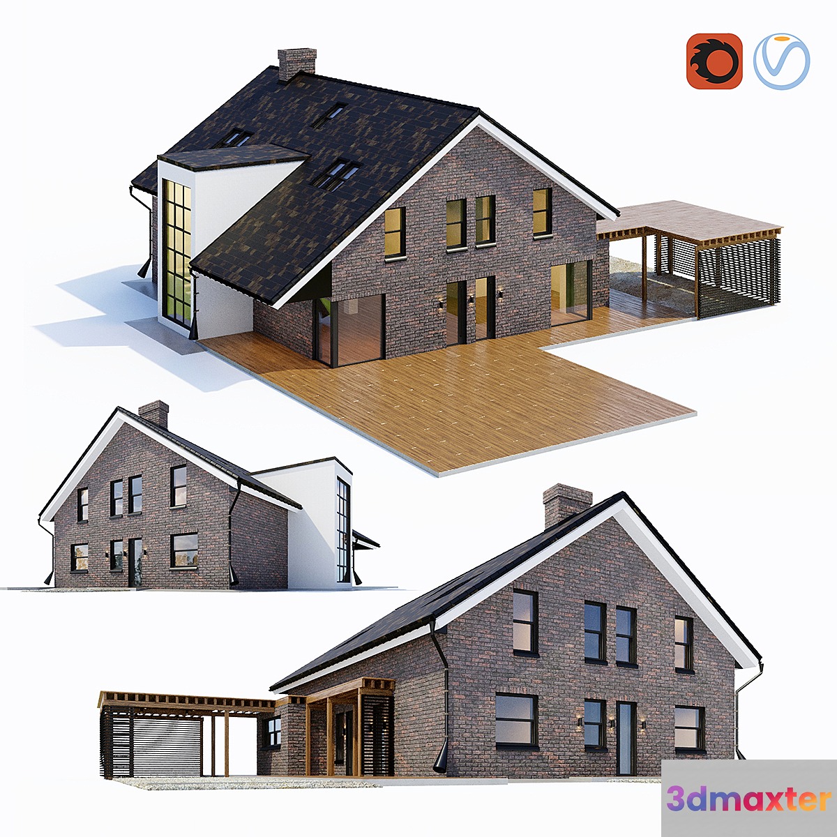 Large cottage with a carport 3D Max