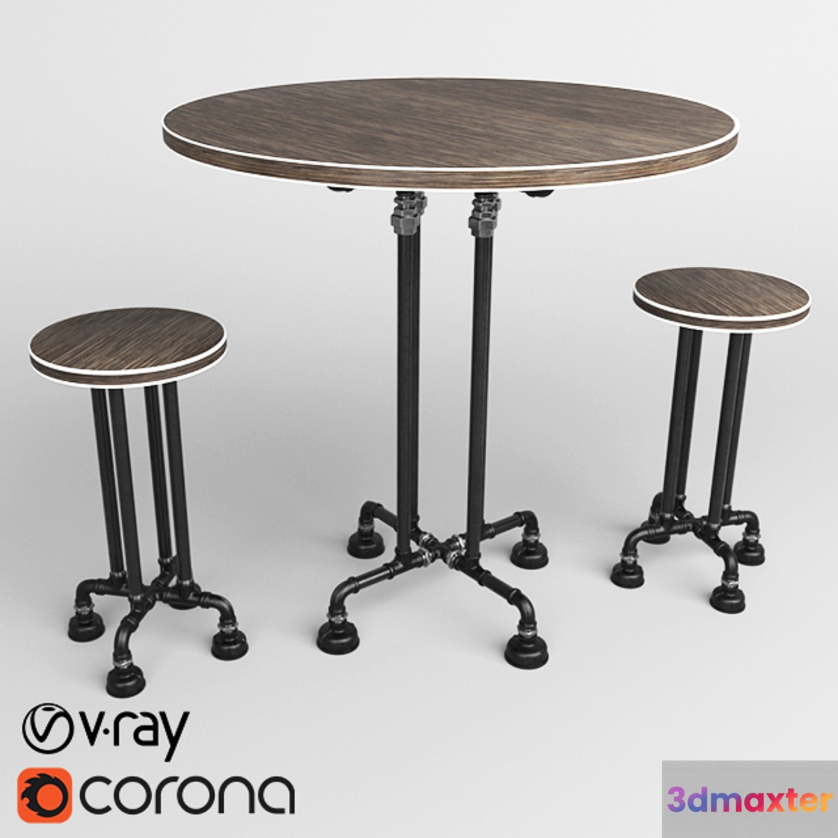 Round table made with iron pipes 3D Max
