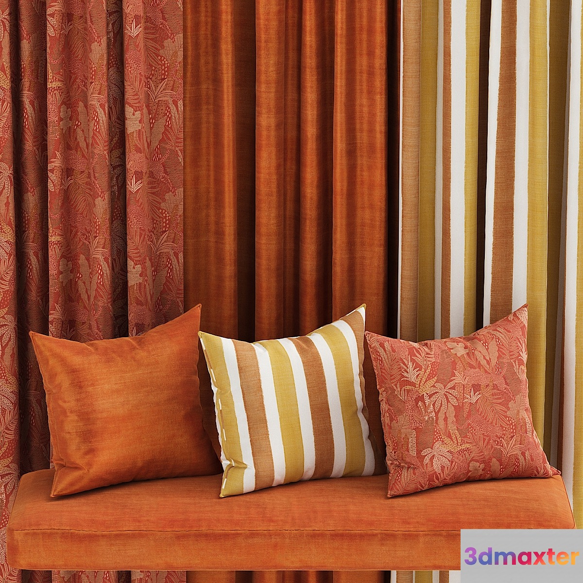 set of fabric materials in orange tones 3D Max