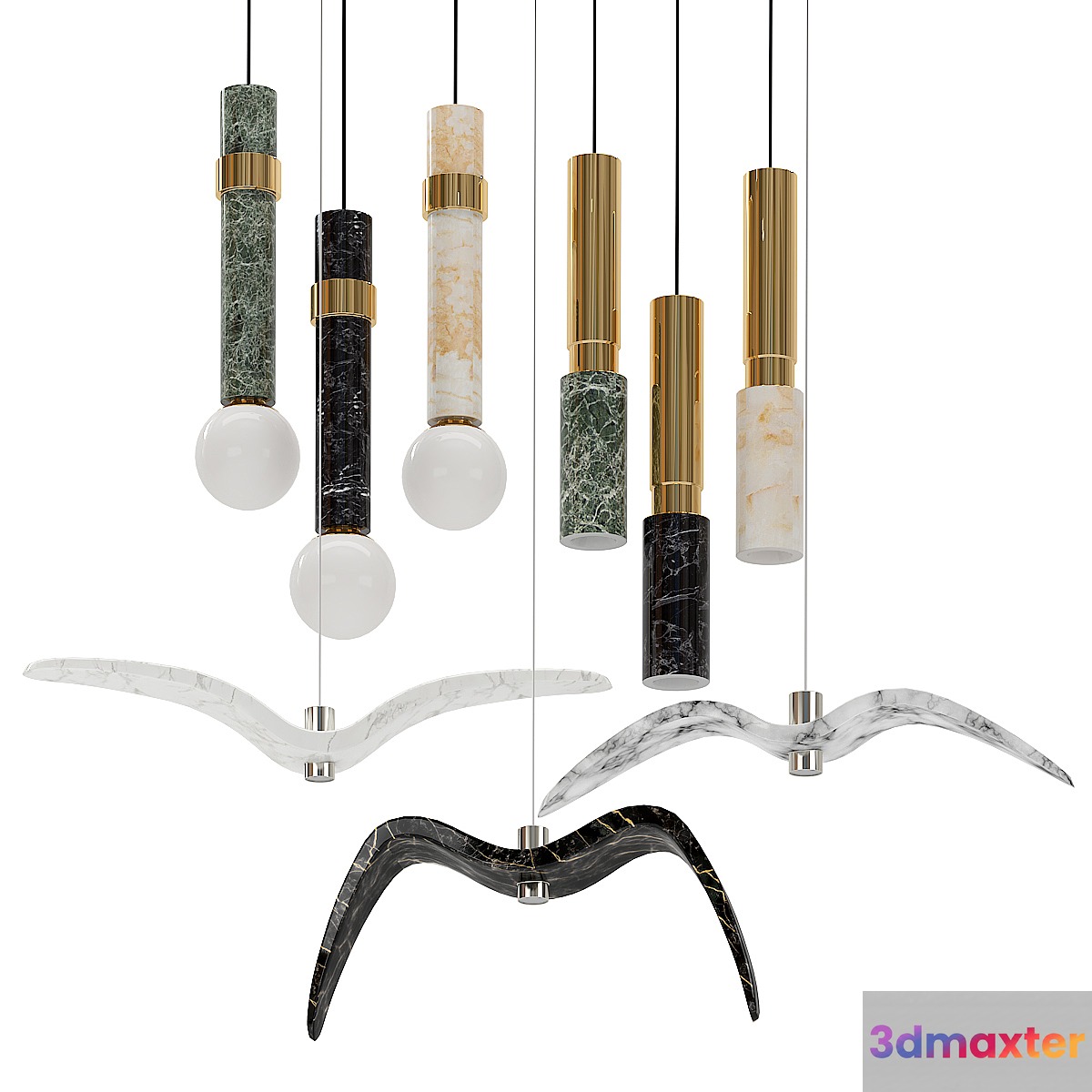 Set of suspended marble lamps 3D Max