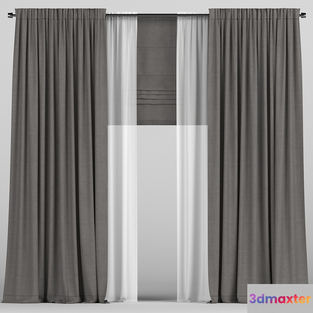 Curtains with tulle and roman blinds. 3D Max