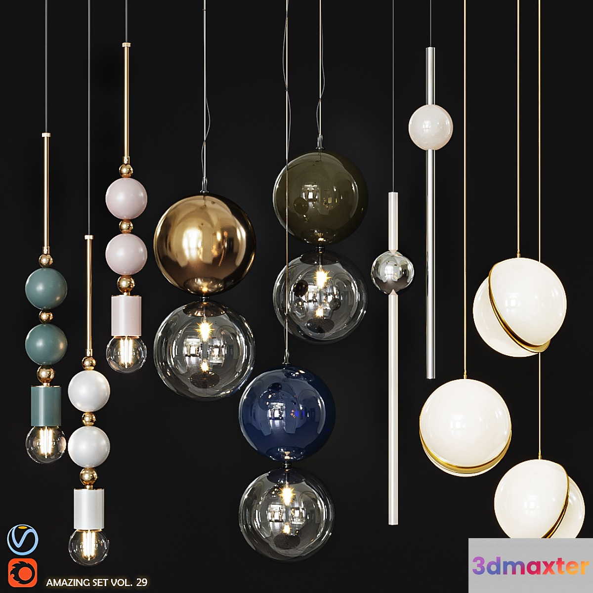 Set pendant lights 3D Max