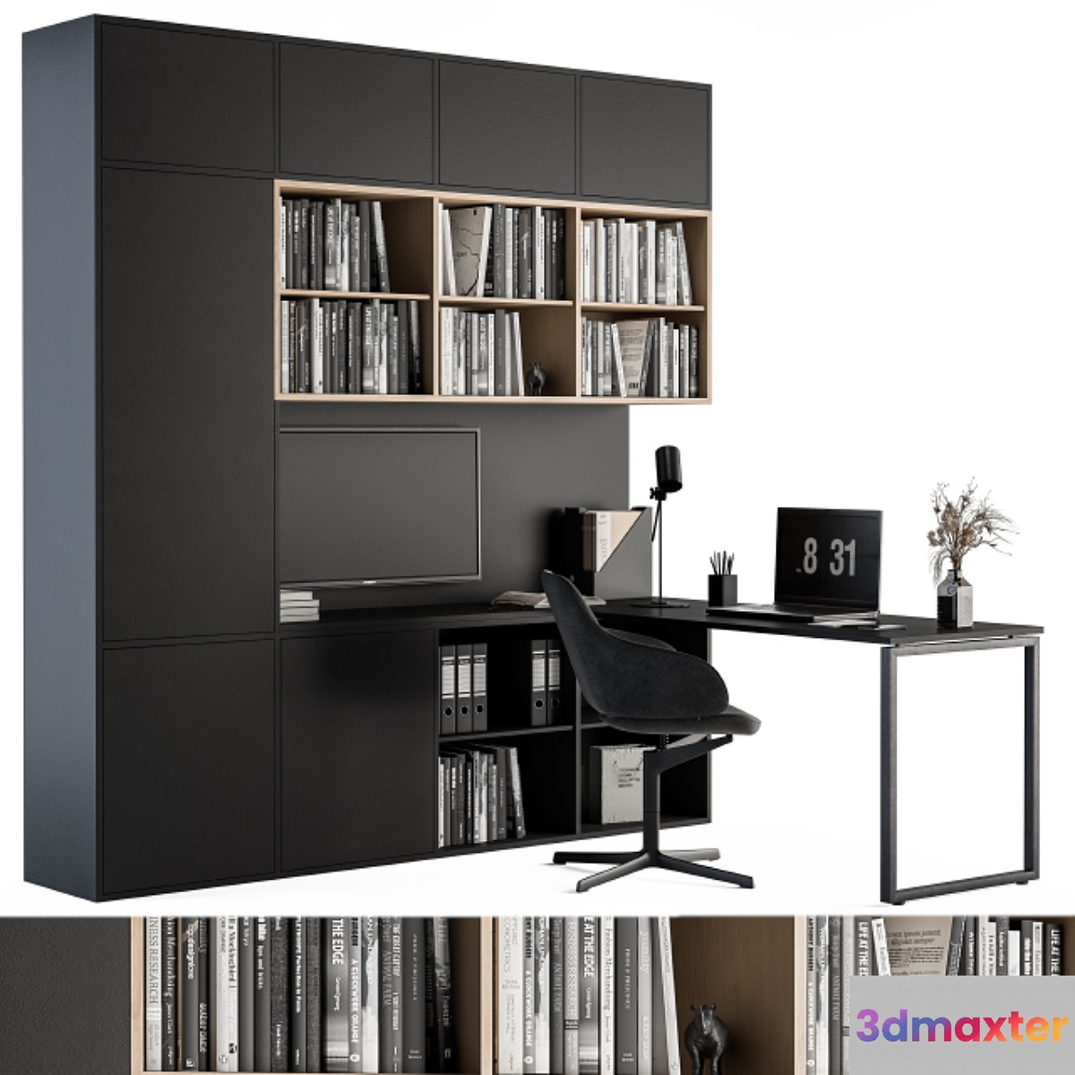 Office Set L Desk With Bookcase 3D Max