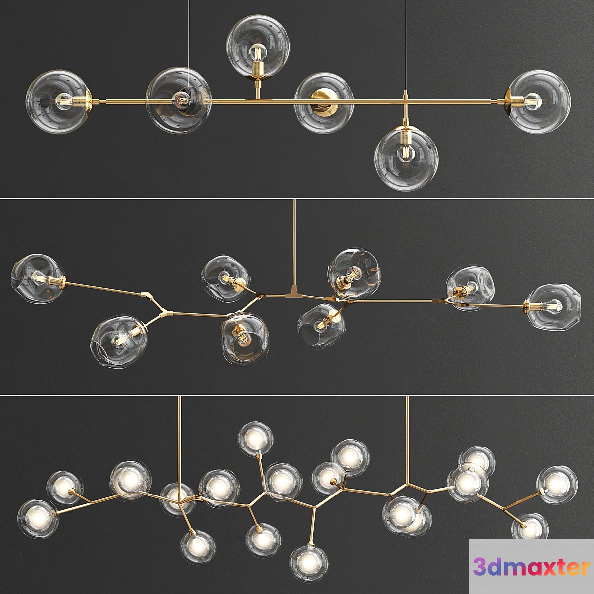 Collection branching chandeliers 3D Max