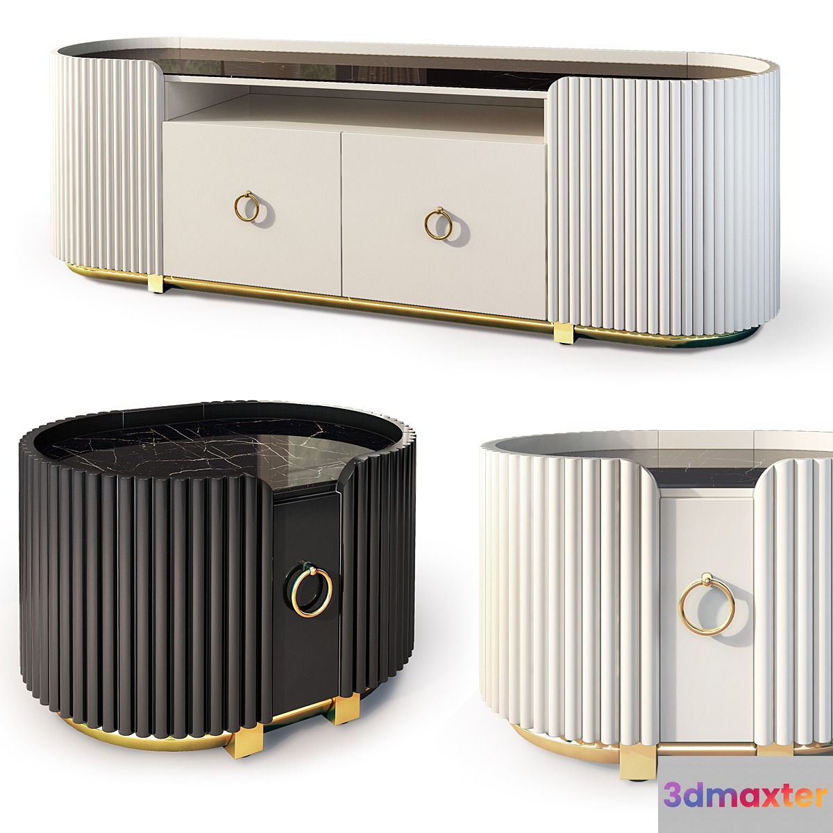 Dumas chest of drawers and bedside table. Nightstand sideboard by Deprimo 3D Max