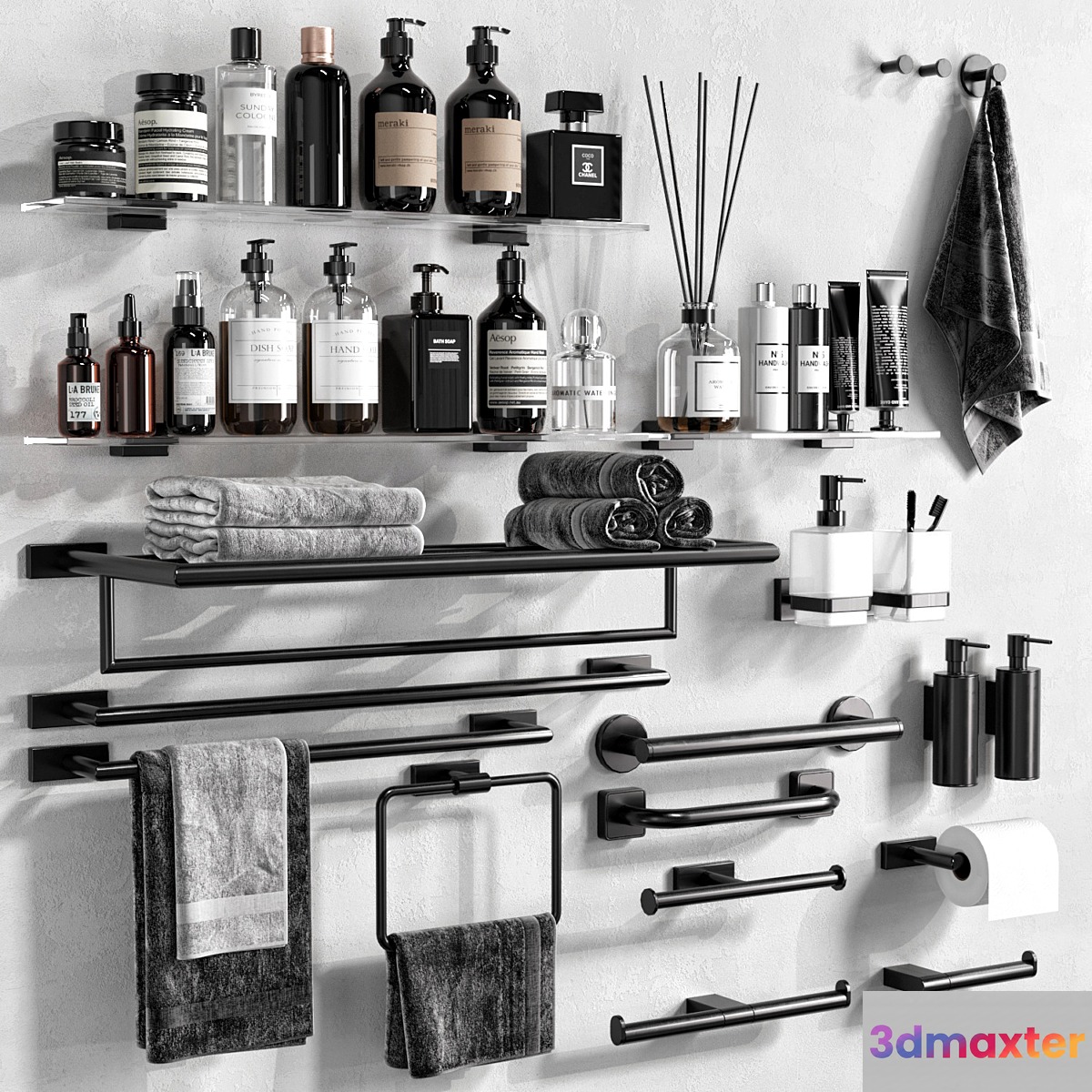 Boutique Hotel bathroom accessories 3D Max