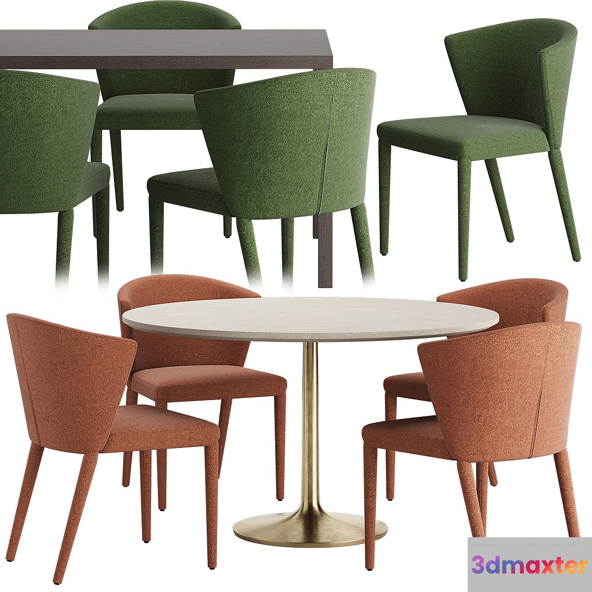 Brown Marble Dining Table with Brass Base Amelie Calligaris Chair