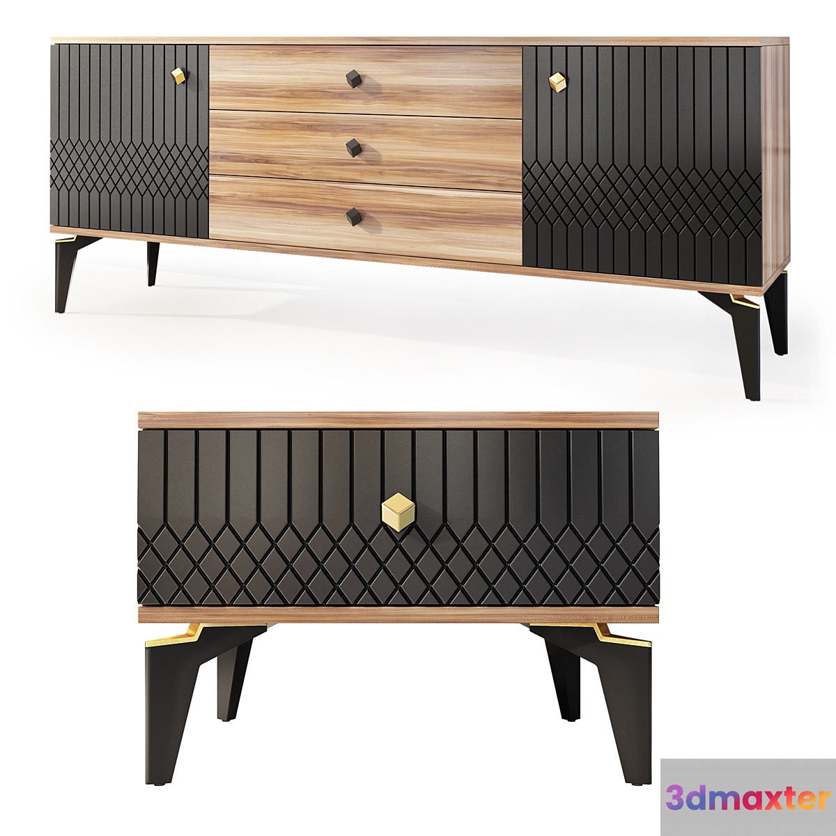 Chest of drawers and bedside tables Milano. Nightstand sideboard by Evmoda 3D Max