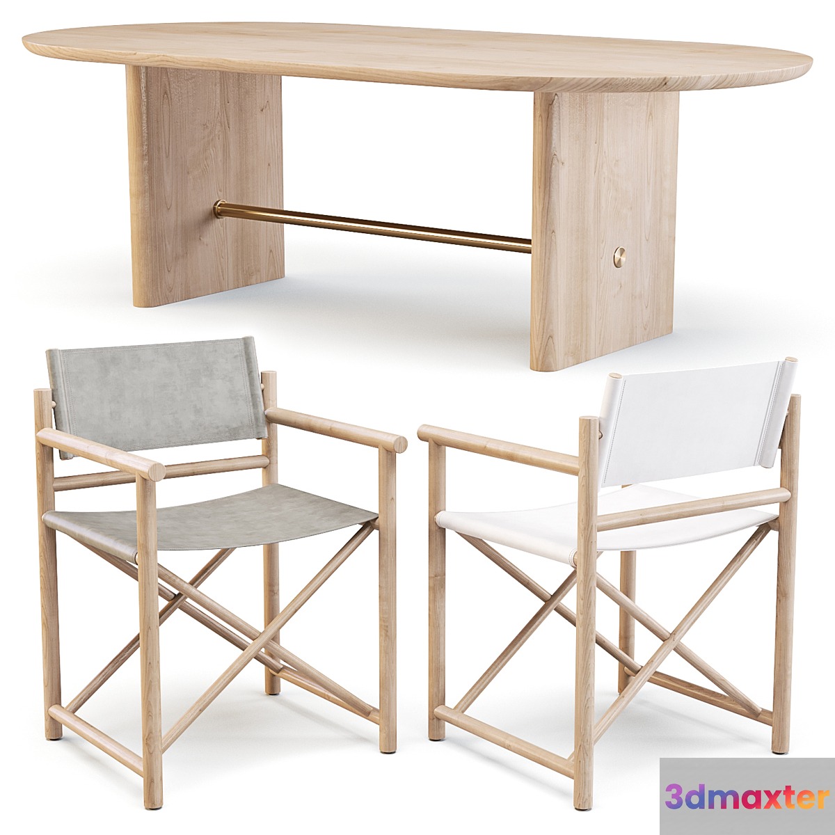 Dining Set: Crate and Barrel (Table Oli Oval and Chairs Director's) 3D Max