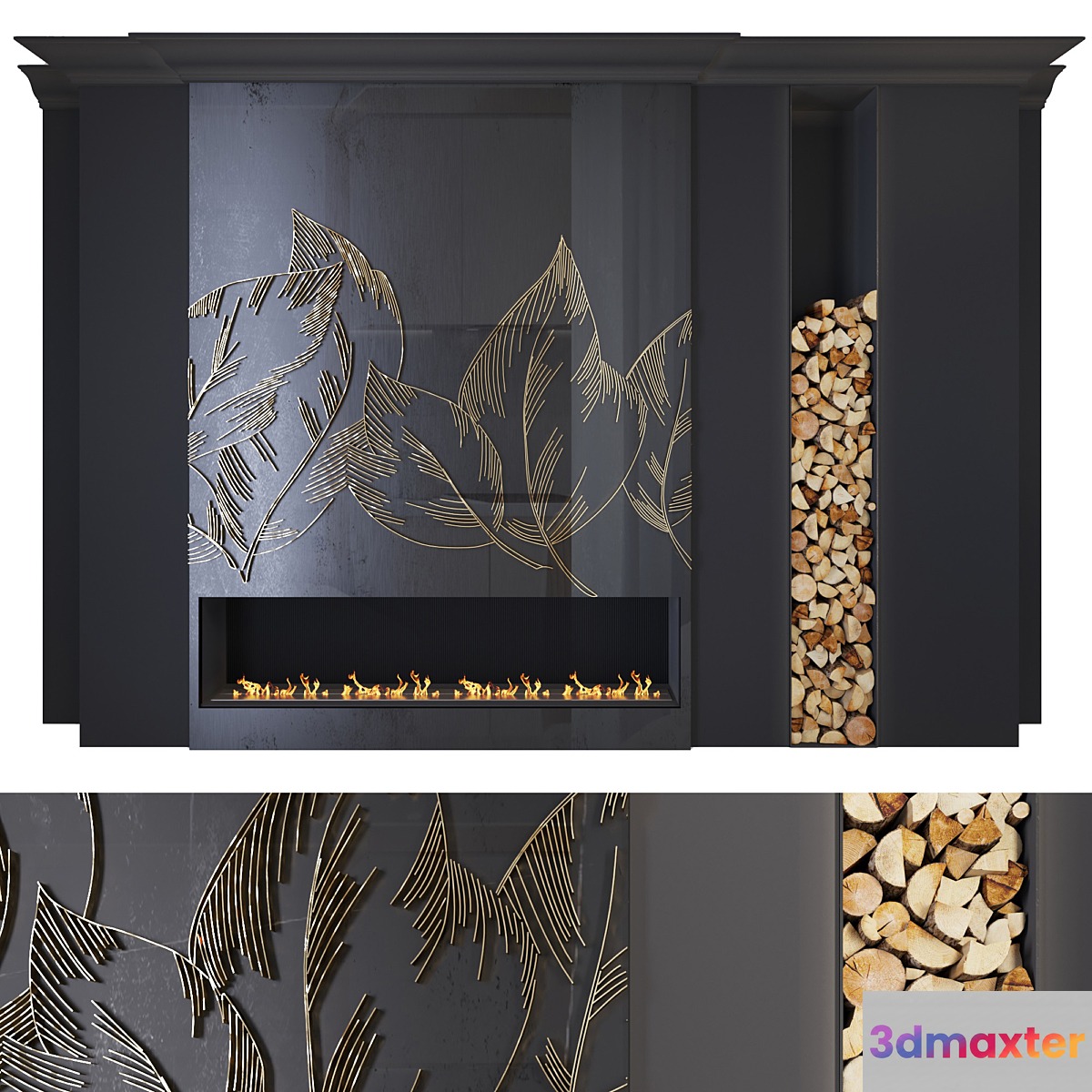 Modern fireplace (leaves1) 3D Max