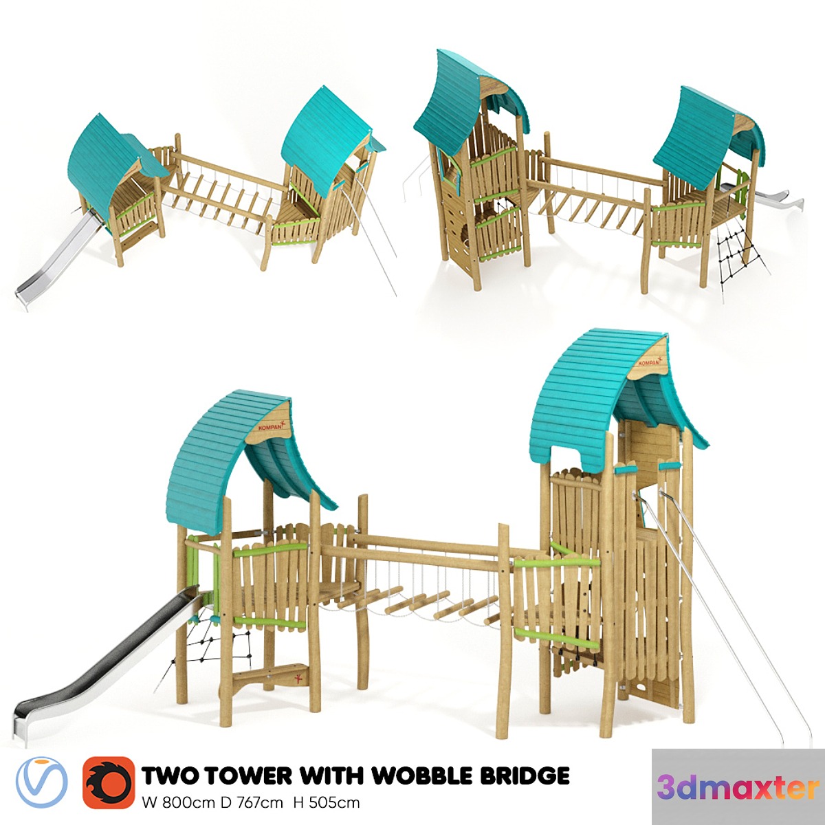 Kompan. Two Tower with Wobble Bridge - No.3