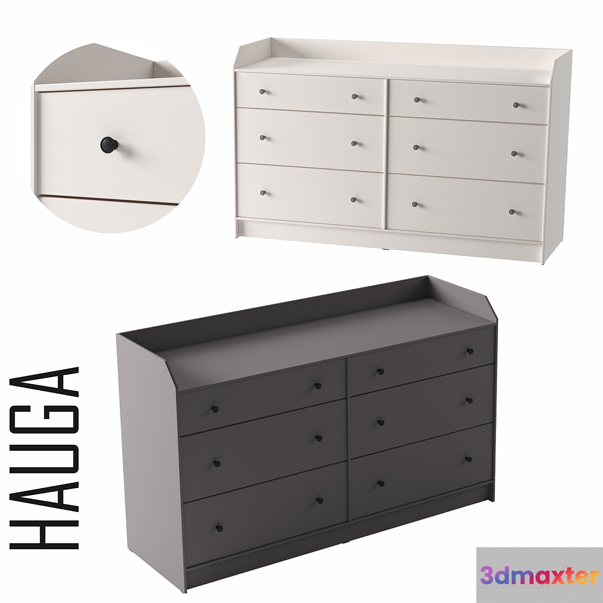 HAUGA Chest of 6 drawers gray white 3D Max